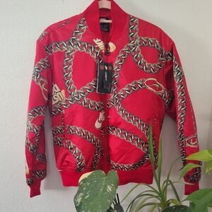 Nike Red Chain-Print Bomber Jacket